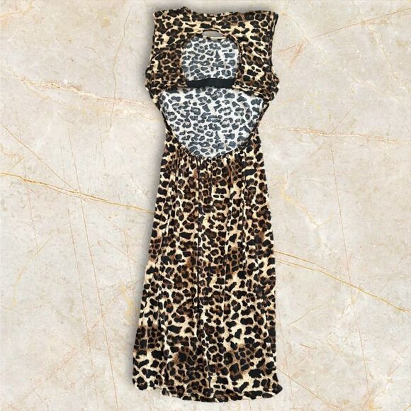 Leopard Print Stretch Bodycon Cotton Dress XS/S Knee-Length Party Chic - Picture 3 of 7